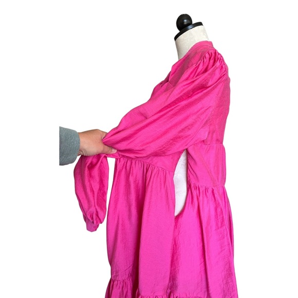 ASOS LUXE Curve Pussybow Cupped Mini Dress Blouson Sleeve Open Back Pink Size 18 - Picture 10 of 14